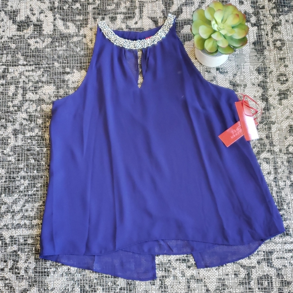 NWT Glamorous JLO Tuxedo Blue Blouse- Lg